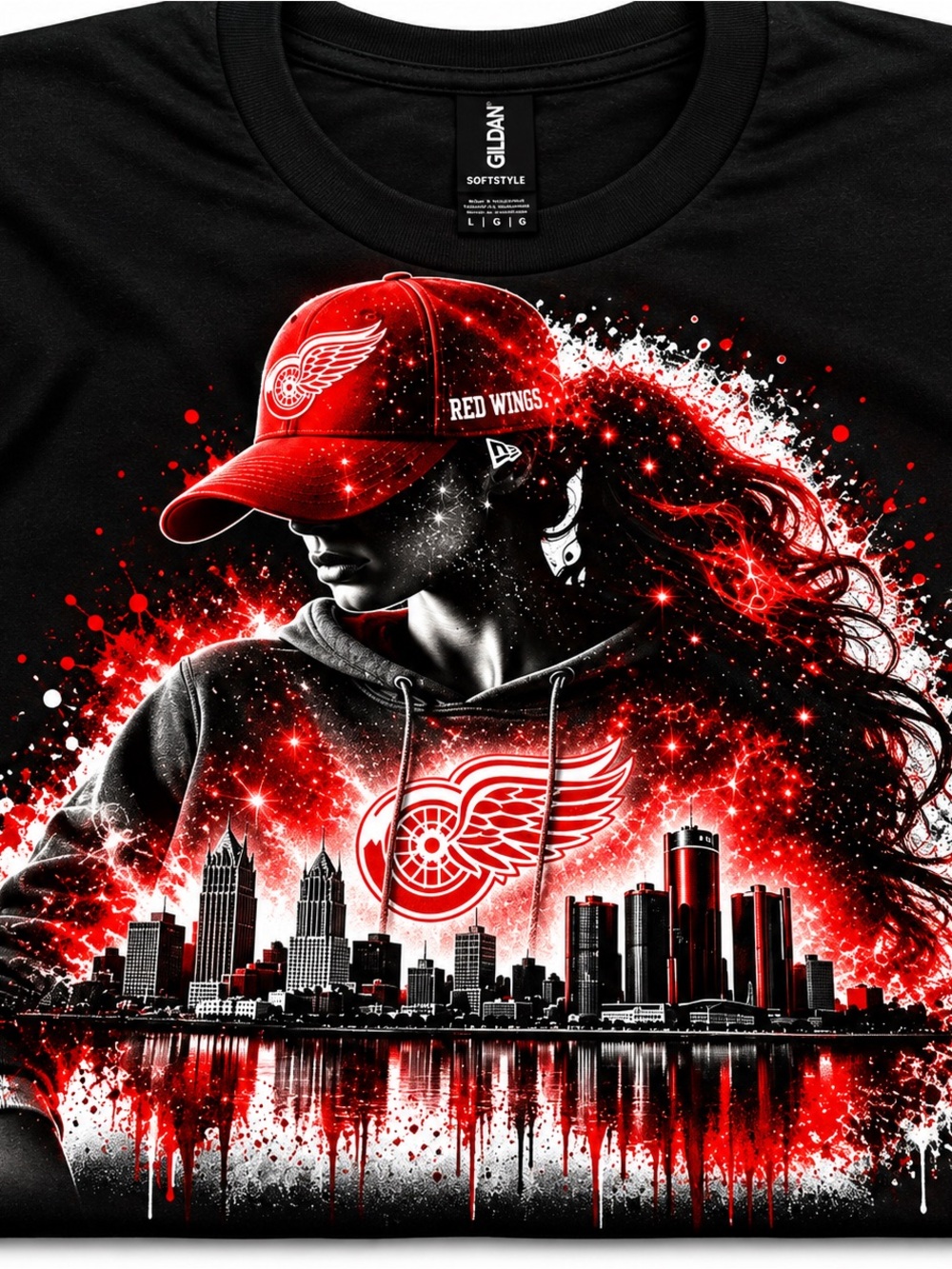 Detroit Red Wings Black & Red Short Sleeve Tee by Gildan